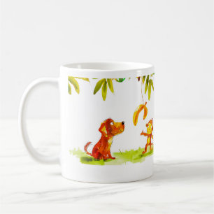 Caneca De Café Desenho Animado de Cachorro e Macaco