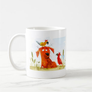 Caneca De Café Desenho Animado de Cachorro e Papagaios