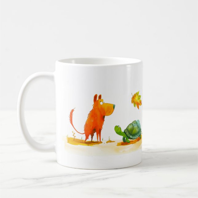 Caneca De Café Desenho Animado de Cachorro e Tartaruga (Esquerda)