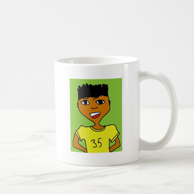 Caneca De Café desenho animado de criança negra desportiva (Direita)