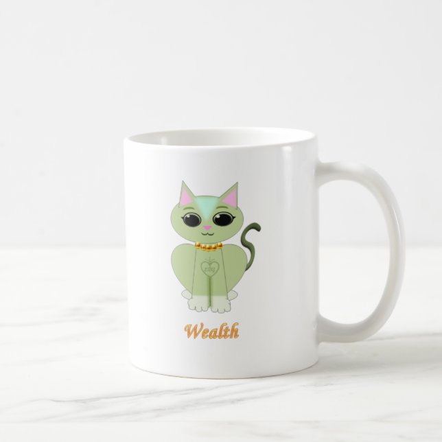 Caneca De Café Desenho animado de gato fofo verde (Direita)