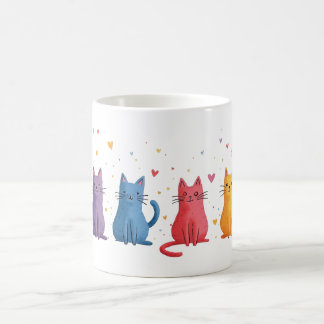 Caneca De Café Desenho Animado de Gatos Coloridos