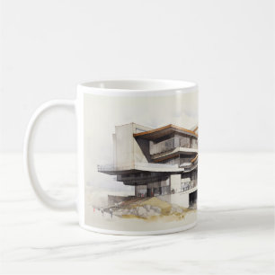 Caneca De Café Desenho Arquitetônico Simples De Um Edifício De Co