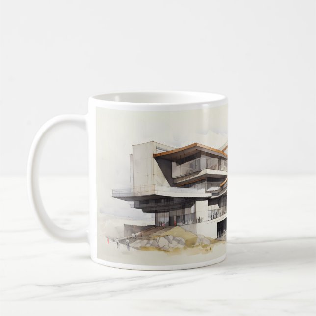 Caneca De Café Desenho Arquitetônico Simples De Um Edifício De Co (Esquerda)