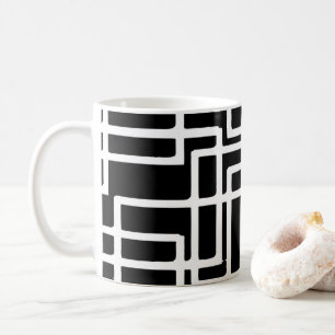 Caneca De Café Desenho Artístico de Quadrados Brancos Interligado
