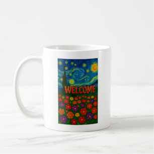 Caneca De Café Desenho Artístico Floral Noite Estrelada de Boas-V