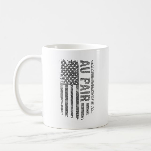 Caneca De Café Desenho Au Pair EUA Bandeira Distorcida (Esquerda)