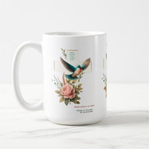 Caneca De Café Desenho Cristão com Cruz e Pássaro