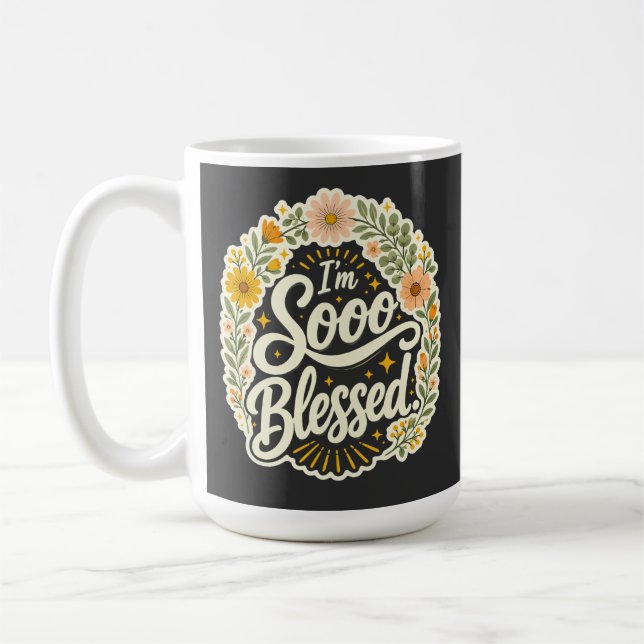 Caneca De Café Desenho Cristão Floral Abençoado Com Fé (Esquerda)