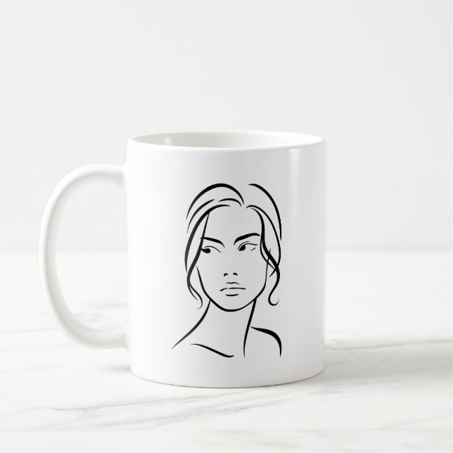 Caneca De Café Desenho da face de uma mulher de linha 4 (Esquerda)