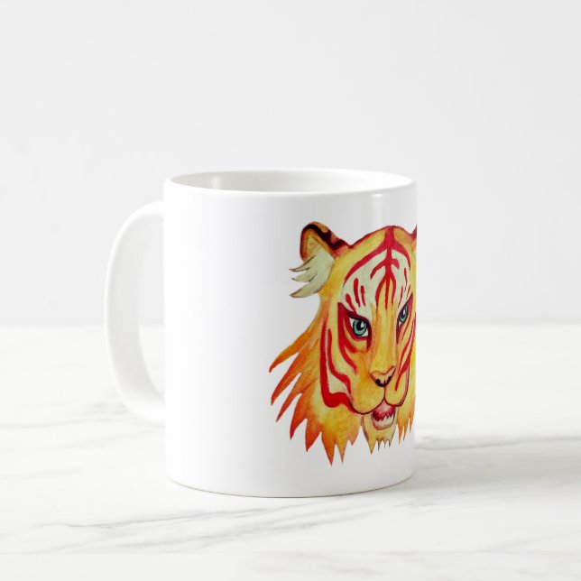 Caneca De Café Desenho Da Face Do Tigre 325 ml Cã Branca Clássica (Frente Esquerda)