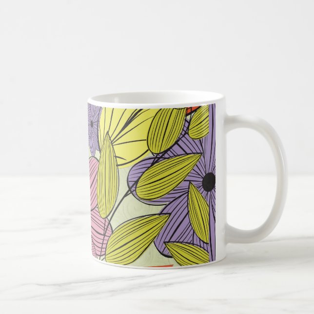 Caneca De Café Desenho da Flor Primitiva Retroativa (Direita)