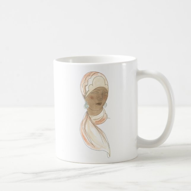 Caneca De Café Desenho da Moda Flapper - Mulher com Scarf (Direita)