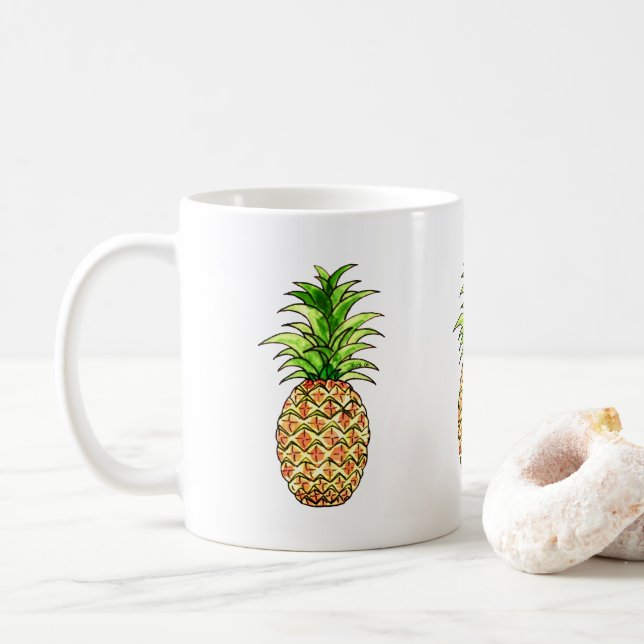 Caneca De Café desenho de abacaxi com aquarela (Com Donut)