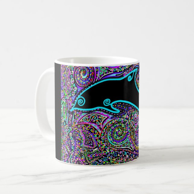 Caneca De Café Desenho de Arte de Golfinho (Frente Esquerda)