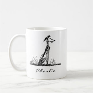 Caneca De Café Desenho de arte de linha minimalista de Whippet pe