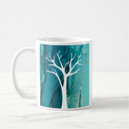 Caneca De Café Desenho de Árvore Abstrata com Fundo de Mármore