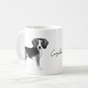Caneca De Café Desenho de Beagle em Preto e Branco com Nome
