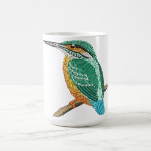 Caneca De Café Desenho de Bordado de Pássaro Martim-Pescador Colo