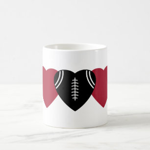 Caneca De Café Desenho de Coração de Futebol Vermelho e Preto
