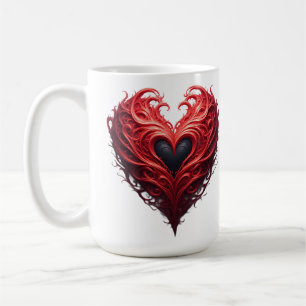 Caneca De Café Desenho de Coração Floral Vermelho Com Flores em F