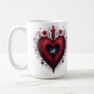 Caneca De Café Desenho de Coração Floral Vermelho Com Flores em F