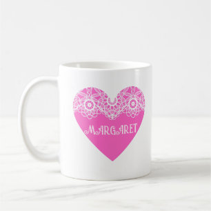 Caneca De Café Desenho de Coração Rosa Ornamental