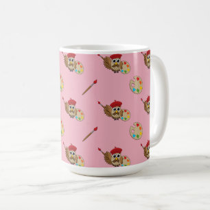 Caneca De Café Desenho de Coruja Pintora Fofa