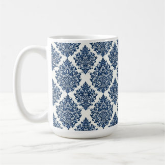 Caneca De Café desenho de damasco azul