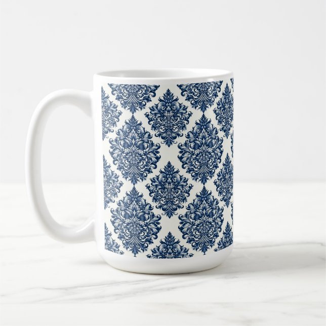 Caneca De Café desenho de damasco azul (Esquerda)