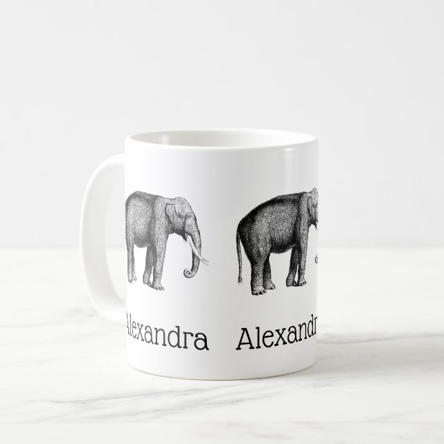 Caneca De Café Desenho de Elefante Vintage (Frente Esquerda)