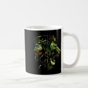 Caneca De Café Desenho de Fé Camuflado Coroa Leão Cristão Jesus