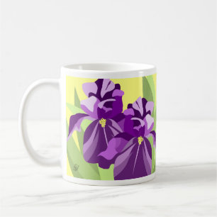 Caneca De Café Desenho de Flor de Íris Roxa