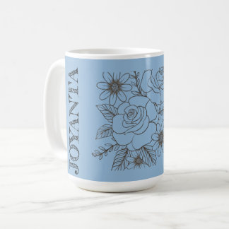 Caneca De Café Desenho de flor personalizado branco Joyanta