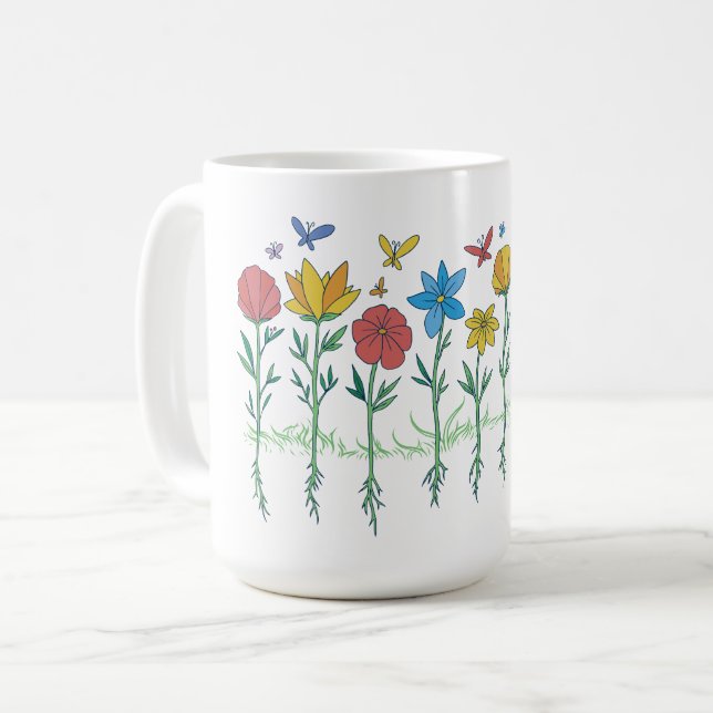 Caneca De Café desenho de flores crescendo (Frente Esquerda)
