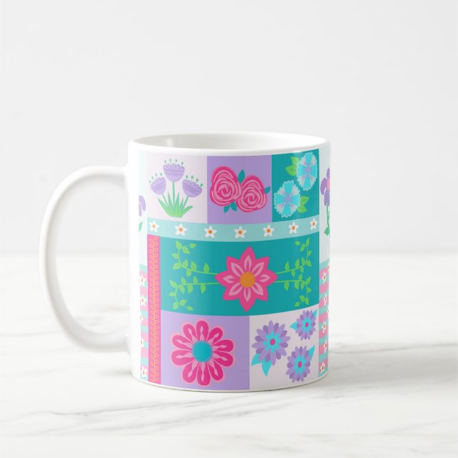 Caneca De Café Desenho de Flores Vibrantes em Flor (Esquerda)