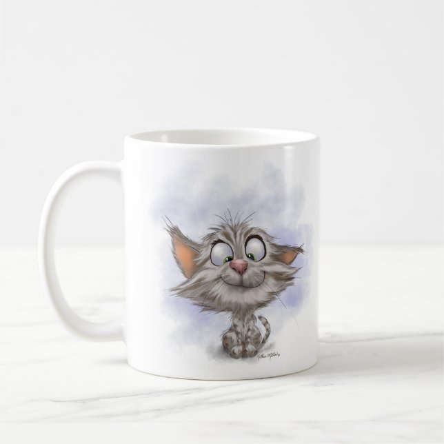Caneca De Café Desenho de gatinho malhado divertido (Esquerda)