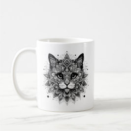 Caneca De Café Desenho de Gato com Padrão Mandala