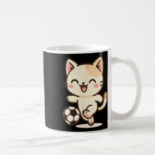 Caneca De Café Desenho de Gato Kawaii de Futebol. Arte de Animal