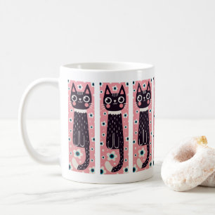 Caneca De Café Desenho de Gato Preto Caprichoso e Extravagante