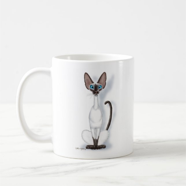 Caneca De Café  Desenho de gato siamês alto e excêntrico (Esquerda)