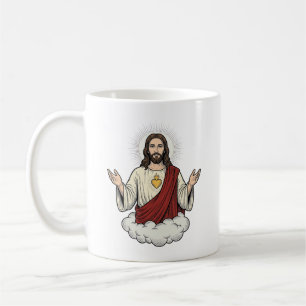 Caneca De Café Desenho de Gravura Vintage Devocional Coração Sagr