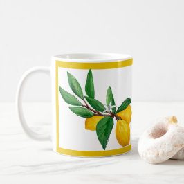 Caneca De Café Desenho de Linha Amarela de Folha de Limão em Aqua