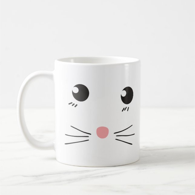 Caneca De Café Desenho de linha de rosto de gato (Esquerda)