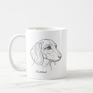 Caneca De Café Desenho de Linha Minimalista de Dachshund Nome de