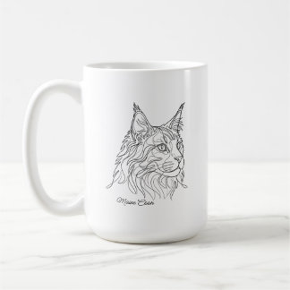Caneca De Café Desenho de Linha Minimalista de Maine Coon com Nom