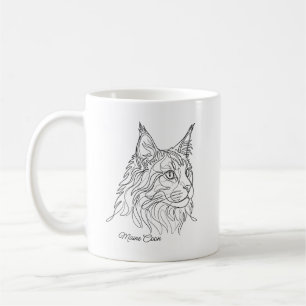 Caneca De Café Desenho de Linha Minimalista de Maine Coon com Nom