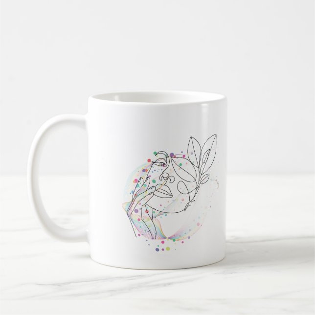 Caneca De Café Desenho de linha rosto presente design simples art (Esquerda)