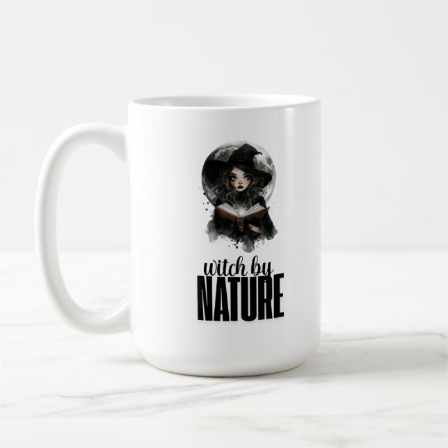 Caneca De Café Desenho de Lua Cheia da Natureza da Bruxa Gótica | (Esquerda)