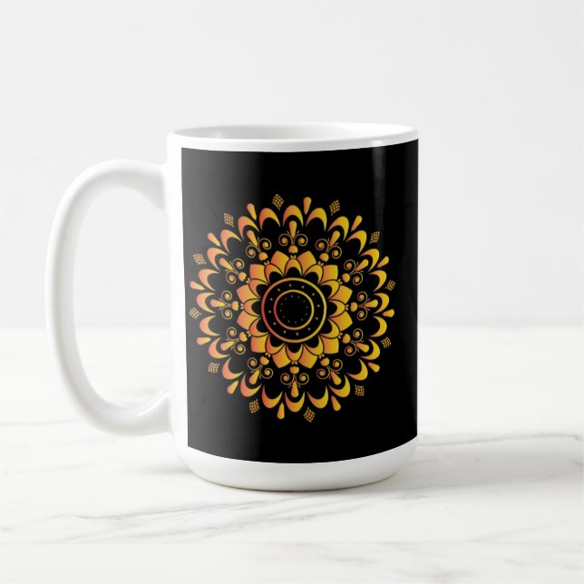 Caneca De Café Desenho de Mandala Único Dourado-95747 (Esquerda)